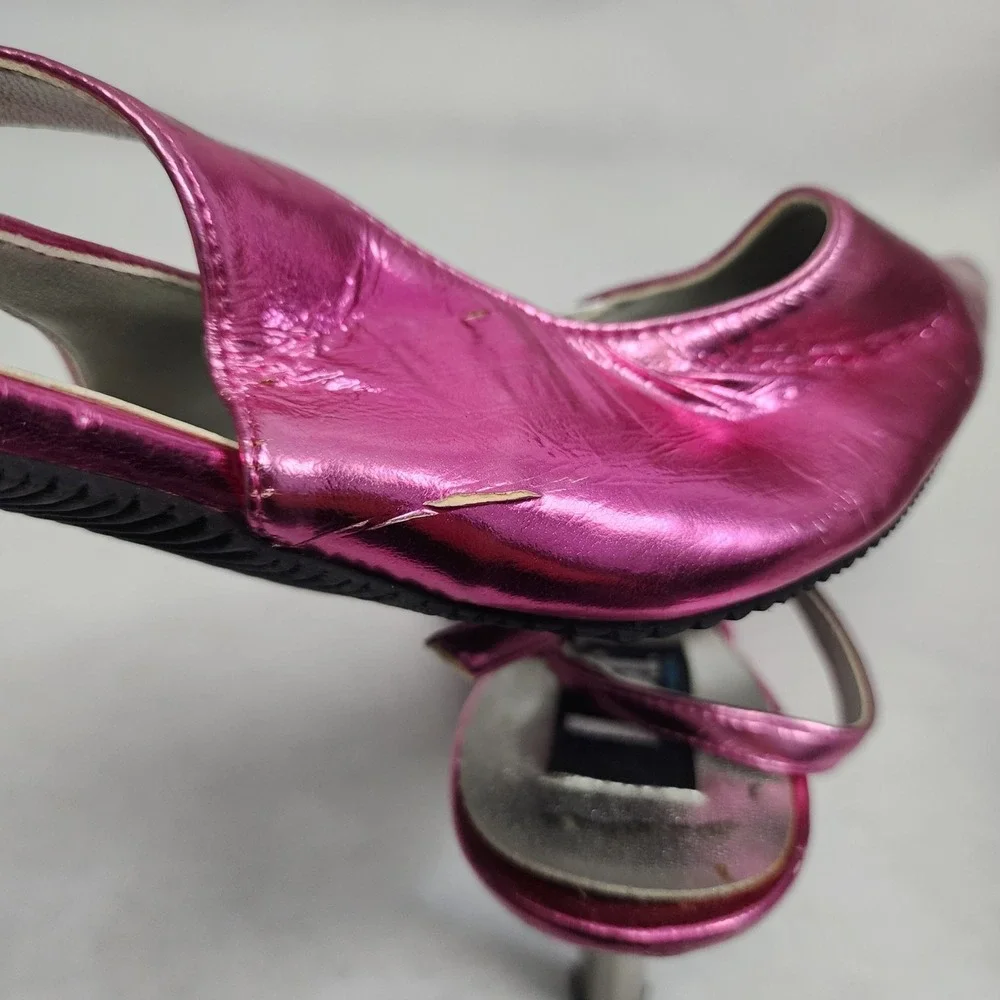 VTG Y2K Lei Womens 9.5 Metallic Pink Pointed-Toe Stiletto Strap Slingback Heels